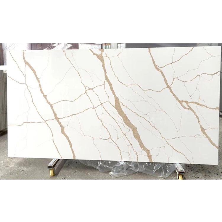 Prefab Quartz Kitchen Countertop Italian Design Calacatta Marble Grey Veins White Calcutta Quartz Slab