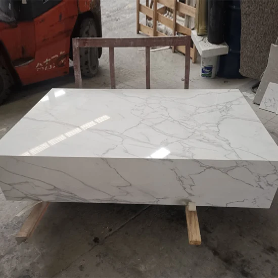 人工石テーブルトップ白い固体表面台座カラカッタ石英コーヒーテーブル